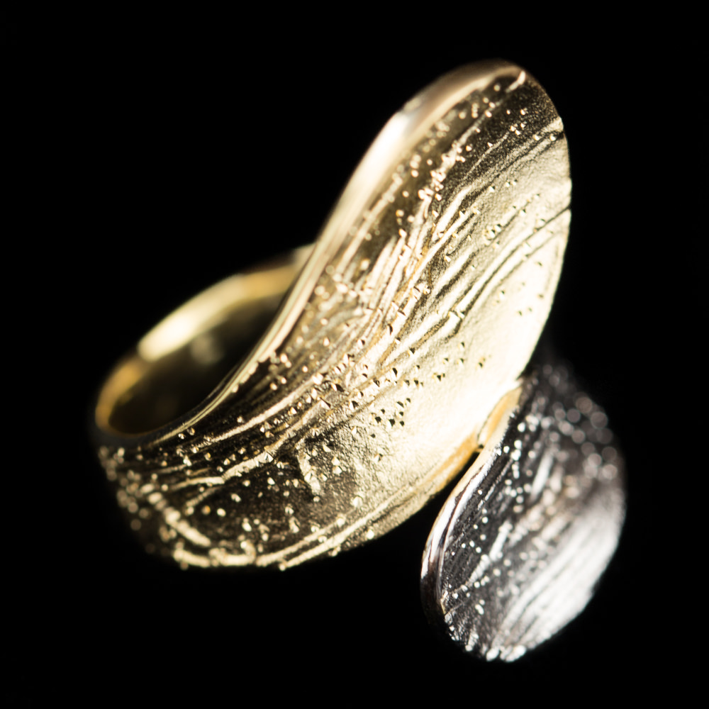 Tweekleurige schitterende ring, verguld en zilver
