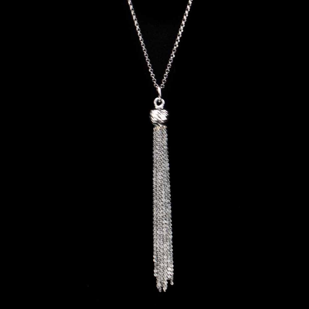 Zwarte ketting van zilver met lange hanger