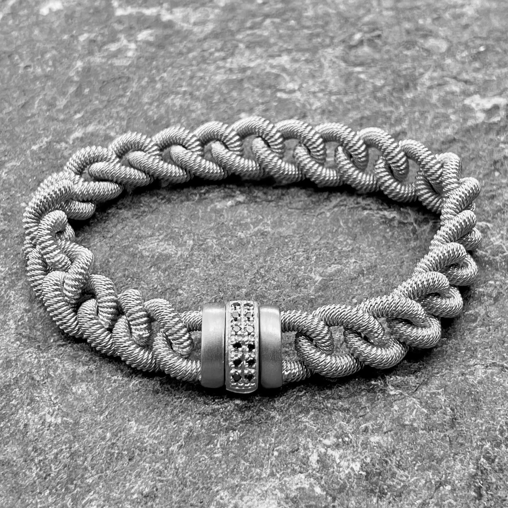 Wit zilveren schakelarmband voor heren met zwarte diamant