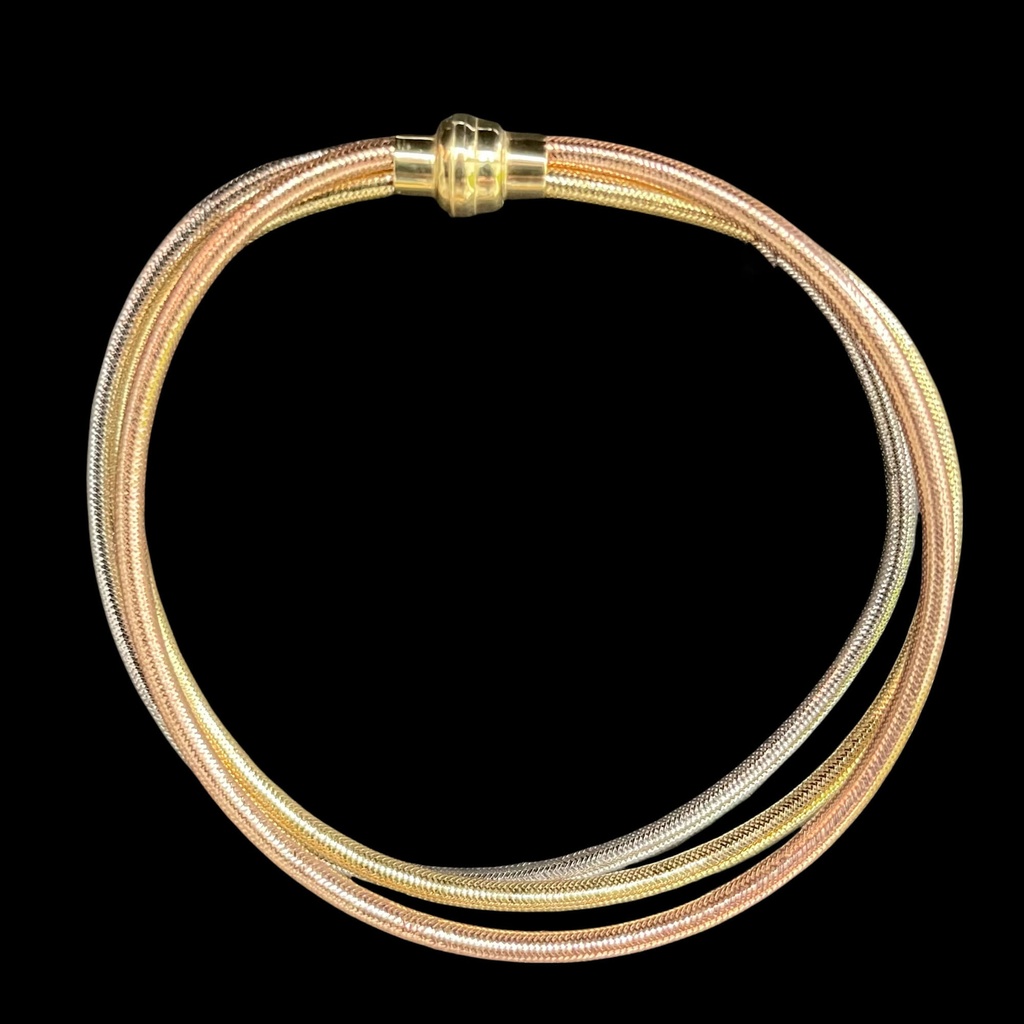 Drierijige omega armband van 3kleuren goud 18kt en silicone