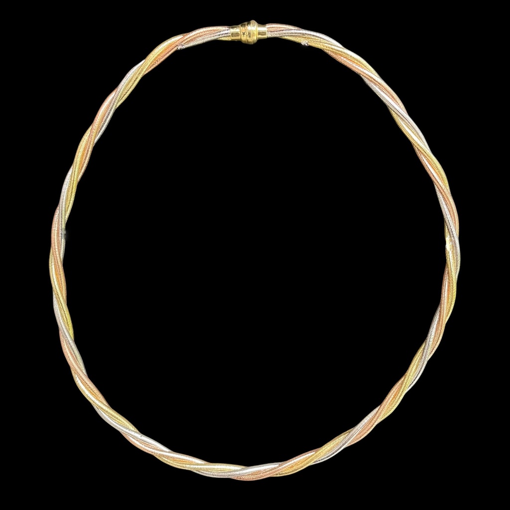 Twisted omegaketting driekleurig goud 18kt en silicone