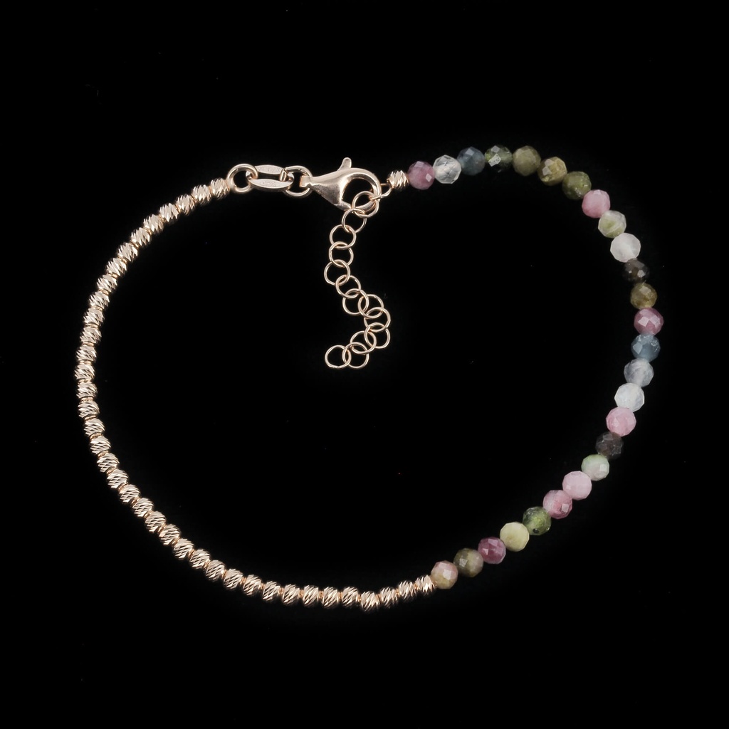 Rosé armbandje 2,5 mm bolletjes met kleurstenen