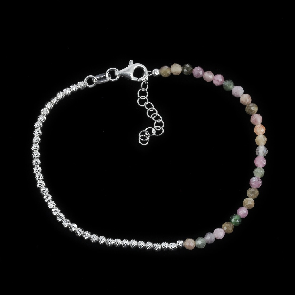 Zilveren armbandje 2,5 mm bolletjes met kleurstenen