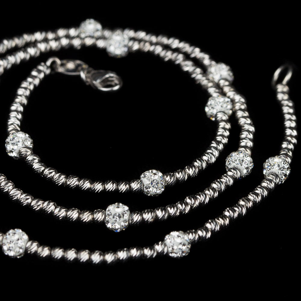 Zilveren collier met steentjes van zirkonia, Italiaans desig