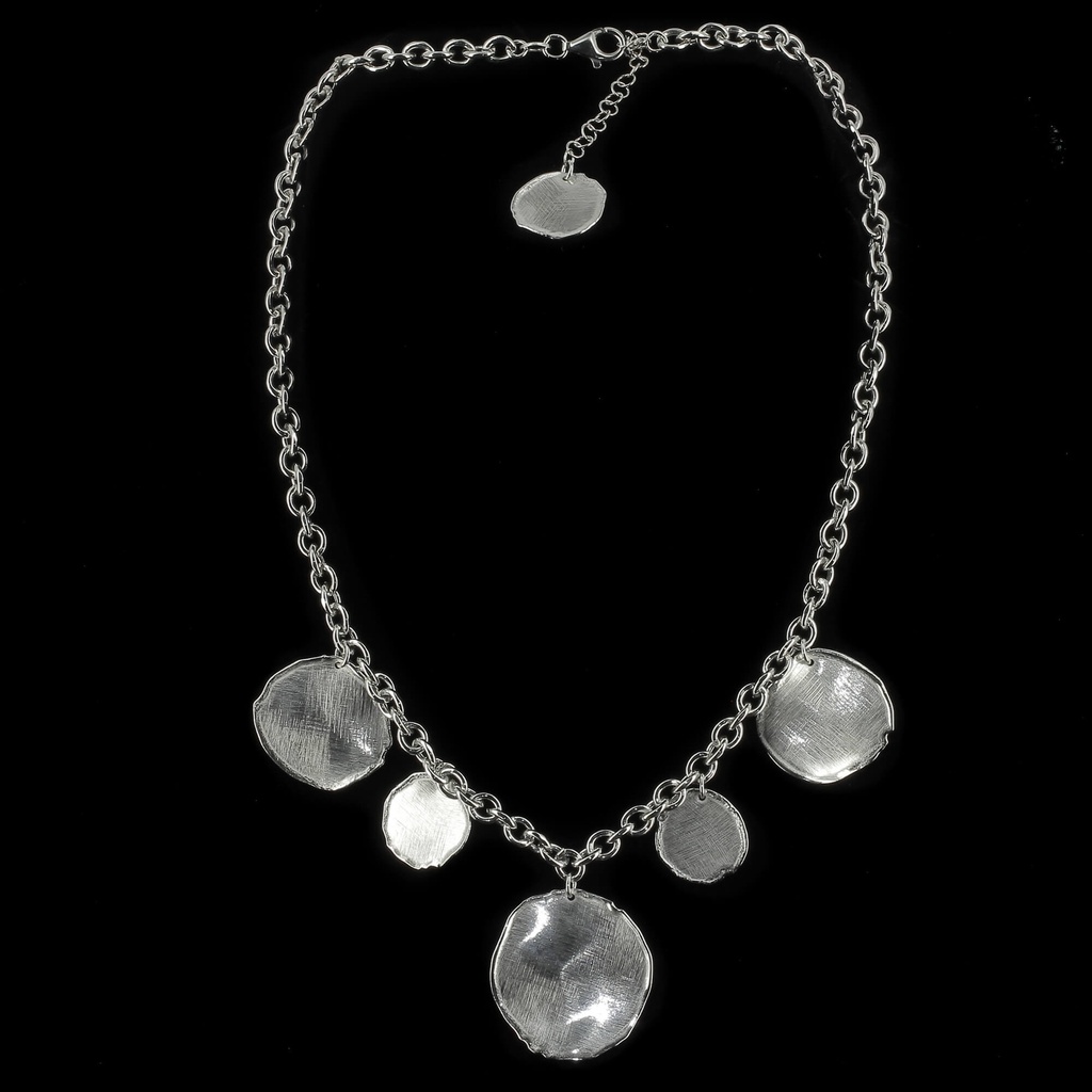 Zilveren schakelketting met ronde hangers