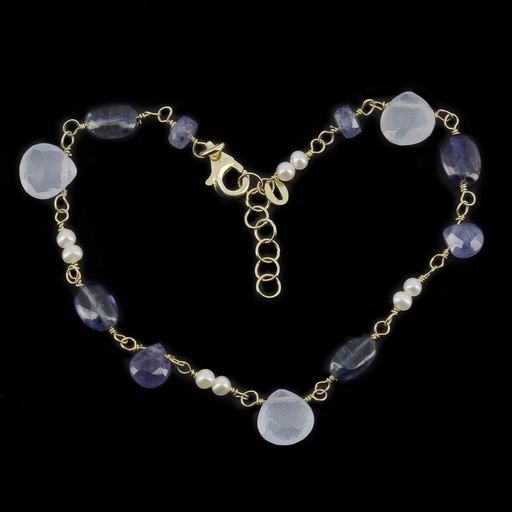 [IS1119002G] Geel gouden armbandje van 18kt met kleurstenen en parels