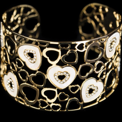 [SC0114022B] Slavenarmband hartjes verguld en parelmoer