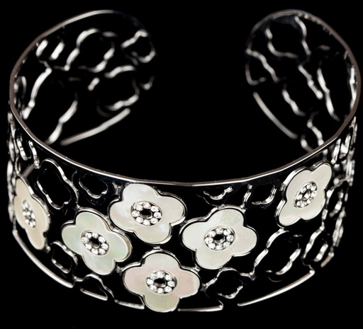 [SC0714021] Zilveren slavenarmband met bloemetjes van parelmoer