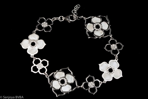 [SC0714040] Bloemetjes armband van zilver, parelmoer en zirkonia