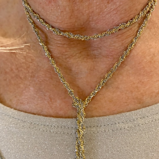 [BIZ062002] Dunne 2 kleurige sjaalketting, verguld en zilver