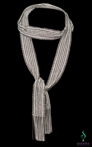 [BIZ1016001] Zilveren gestreepte sjaalketting 'eye catcher'