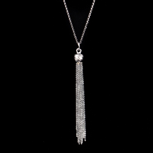 [CLE0318001] Zwarte ketting van zilver met lange hanger