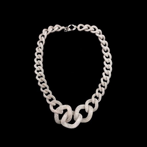 [EK1118001] Zilver schakelcollier met subliem transparant patroon