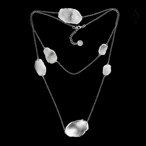 [ES1019002] Lange zilveren ketting met ongehamerde ovale schakels