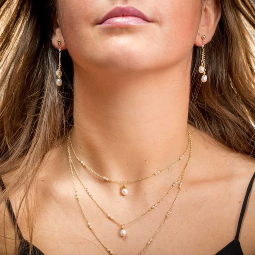 [IS1019001] Vergulde 3-rijige ketting met parels
