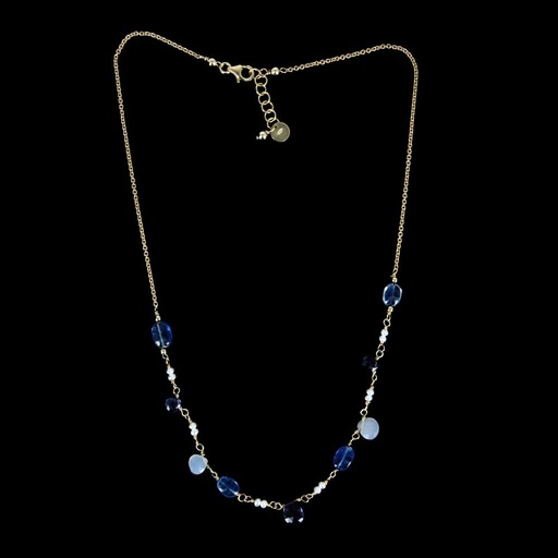 [IS1019005] Korte vergulde ketting met kleurstenen en parels