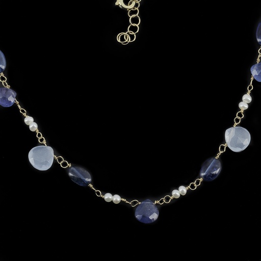 [IS1019005G] Korte gouden ketting van 18kt met kleurstenen en parels