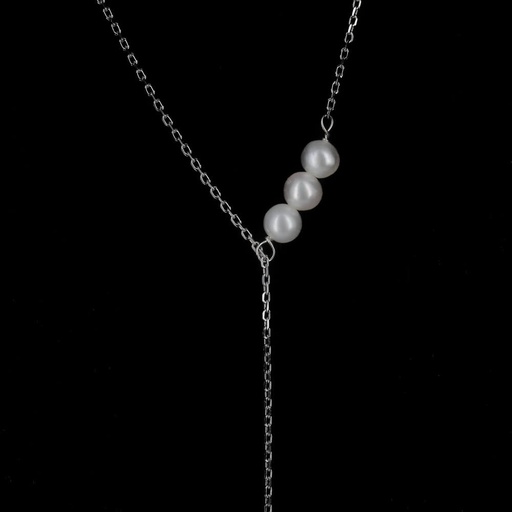 [NO1219002] Wit goud doorsteekketting van 18Kt met enkele pareltjes