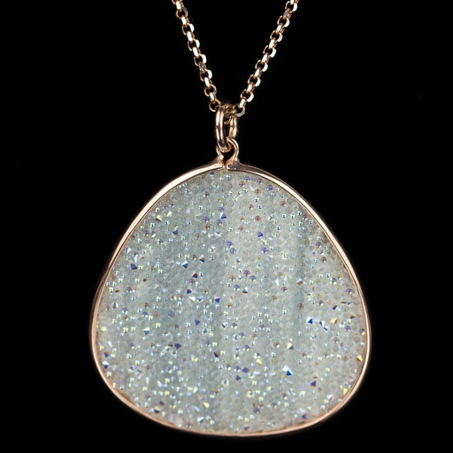 [OX1017003] Lang collier met grote hanger van rosé en witte kristallen