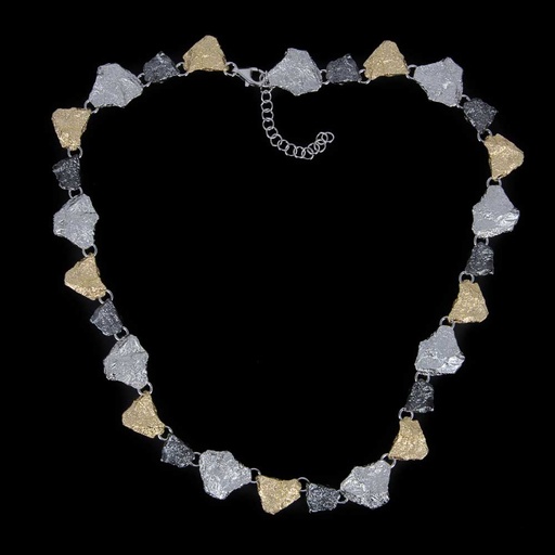 [PRE0619001G14] Schitterende steenvormige driekleurige 14kt gouden ketting