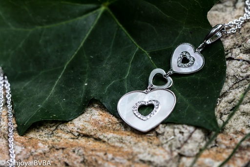 [SC0413060] Italiaanse zilveren schakelketting, hanger van hartjes