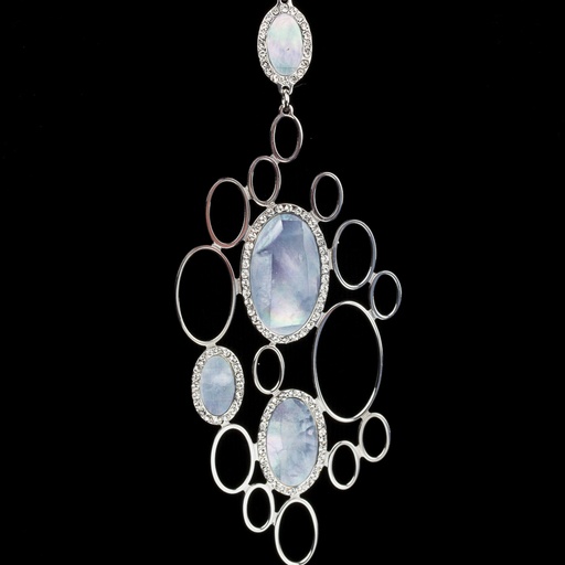 [SC0714001] Zilveren ketting met grote blauwe parelmoeren hanger