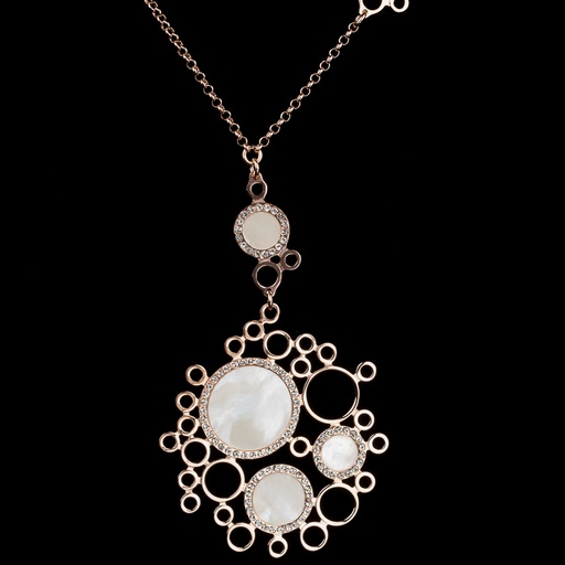 [SC0714006] Rosé ketting met cirkels van parelmoer en zirkonia