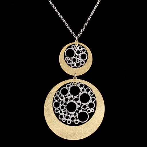 Zilveren ketting met tweekleurige ronde hangers