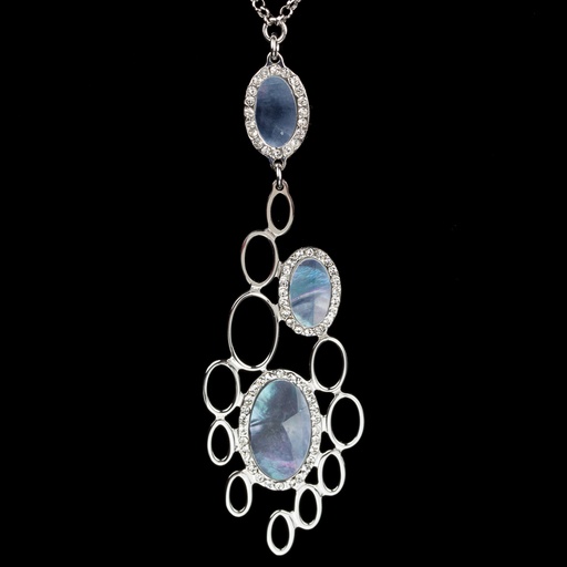 [SC0714024] Zilveren ketting met een kleine blauwe parelmoeren hanger