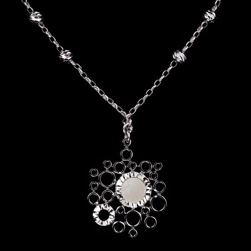 [SC0914004] Zilveren ketting met een cirkeltje van parelmoer