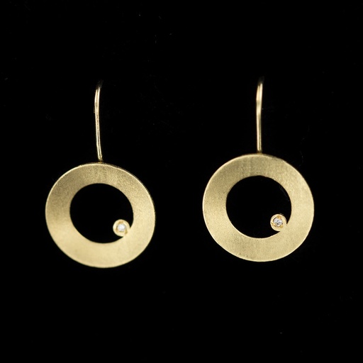 [NO0417004] Gouden oorbellen open cirkel met diamantje, 18Kt