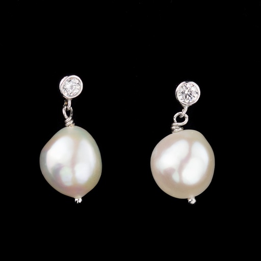 [OX0218003] Parel oorbellen van zilver en zirkonia