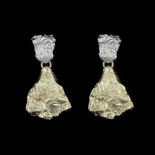 [PRE0619003] Zilver en goud steenvormige tweekleurige oorbellen