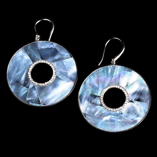 [SC0413010-O] Italiaanse ronde oorhangers, zilver, parelmoer en zirkonia
