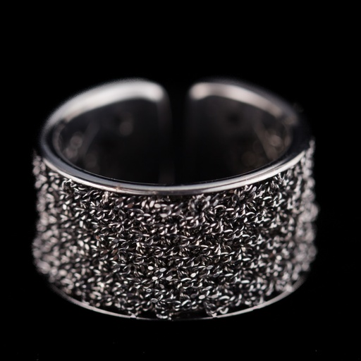 [BIZ0119005] Bijzondere open ring van verweven zwart zilver