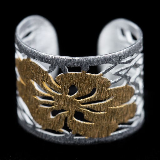 [ES1014002] Zilveren ring met vergulde bloem