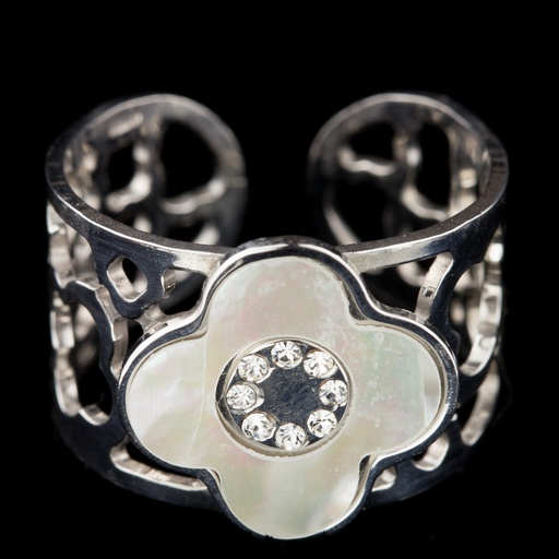 [SC0114026] Zilveren bloemvormige ring, parelmoer en zirkonia