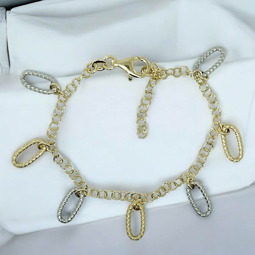 [SI0624002.16] Bewerkte vergulde armband met tweekleurige hangertjes