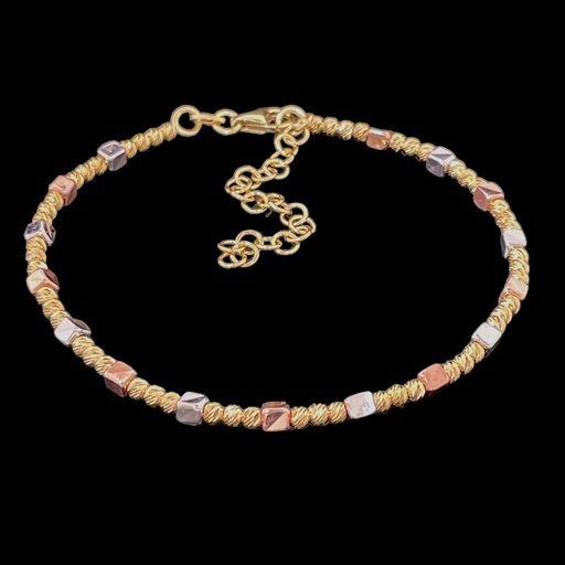 [BIZ0523001] Driekleurige armband, 3mm bolletjes met bewerking