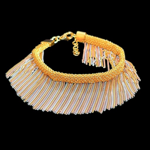 [IT0223002] Driekleurige zilveren armband met afhangende kettinkjes