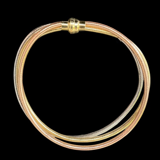 Drierijige omega armband van 3kleuren goud 18kt en silicone