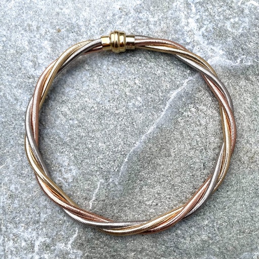 Twisted omega armband van 3kleuren goud 18kt en silicone