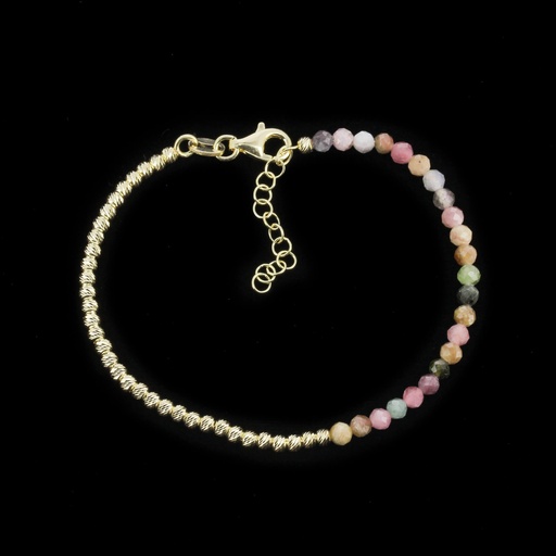 [BIZ0621002] Verguld armbandje 2,5 mm bolletjes met kleurstenen