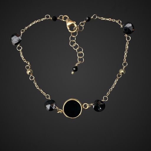 [IS1121002] Vergulde armband met onyx steentjes
