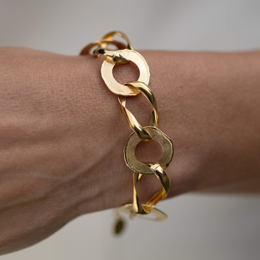 [ES0424003] Vergulde matte en ronde schakelarmband