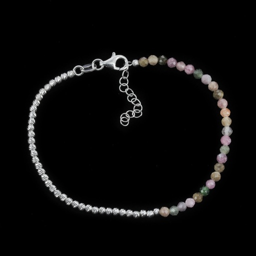 [BIZ0621001] Zilveren armbandje 2,5 mm bolletjes met kleurstenen