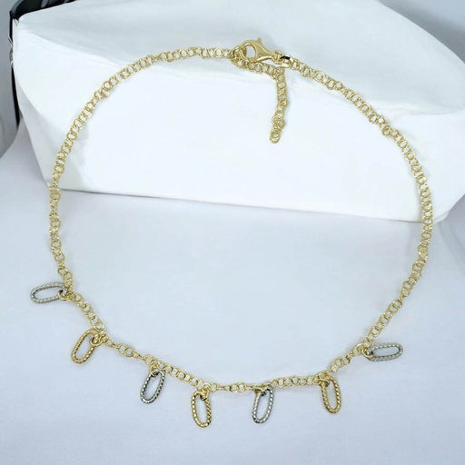 [SI0624001] Bewerkte vergulde ketting met tweekleurige hangertjes