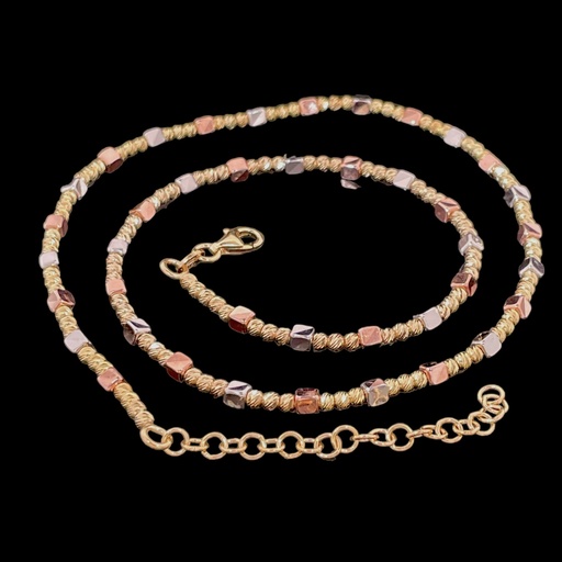 [BIZ0523002] Driekleurige ketting, 3mm bolletjes met bewerking