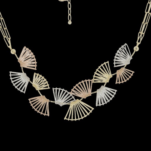 [RO0823001] Gouden driekleurige ketting van 18kt goud, 11 elementen