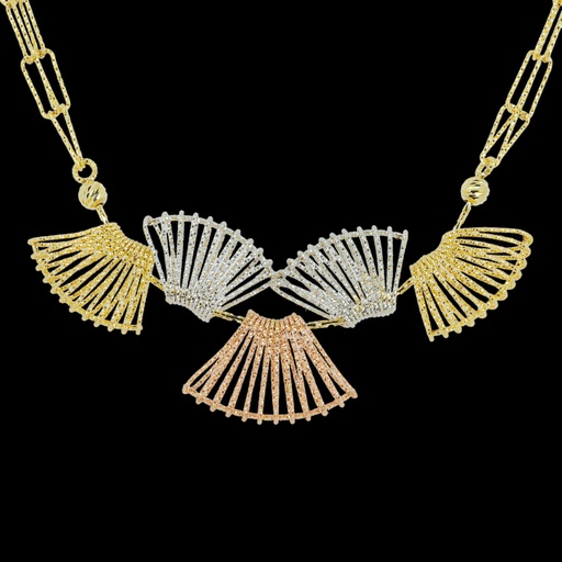 [RO1123002] Gouden driekleurige ketting van 18kt goud, 5 elementen